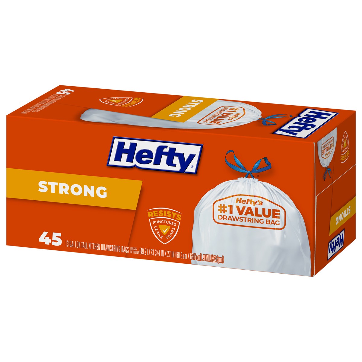 slide 12 of 14, Hefty 13 Gallon Strong Drawstrings Tall Kitchen Bags 45 ea, 45 ct; 13 gal