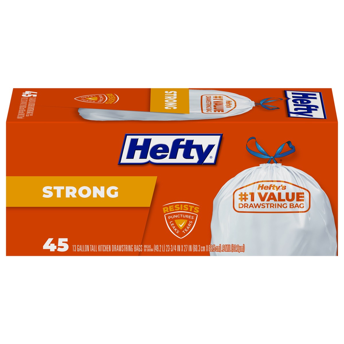 slide 14 of 14, Hefty 13 Gallon Strong Drawstrings Tall Kitchen Bags 45 ea, 45 ct; 13 gal