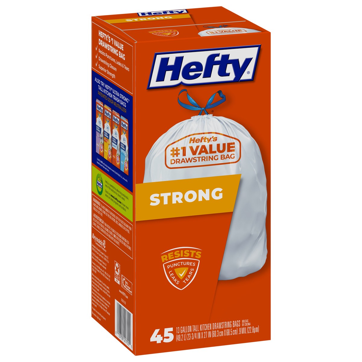 slide 5 of 14, Hefty 13 Gallon Strong Drawstrings Tall Kitchen Bags 45 ea, 45 ct; 13 gal