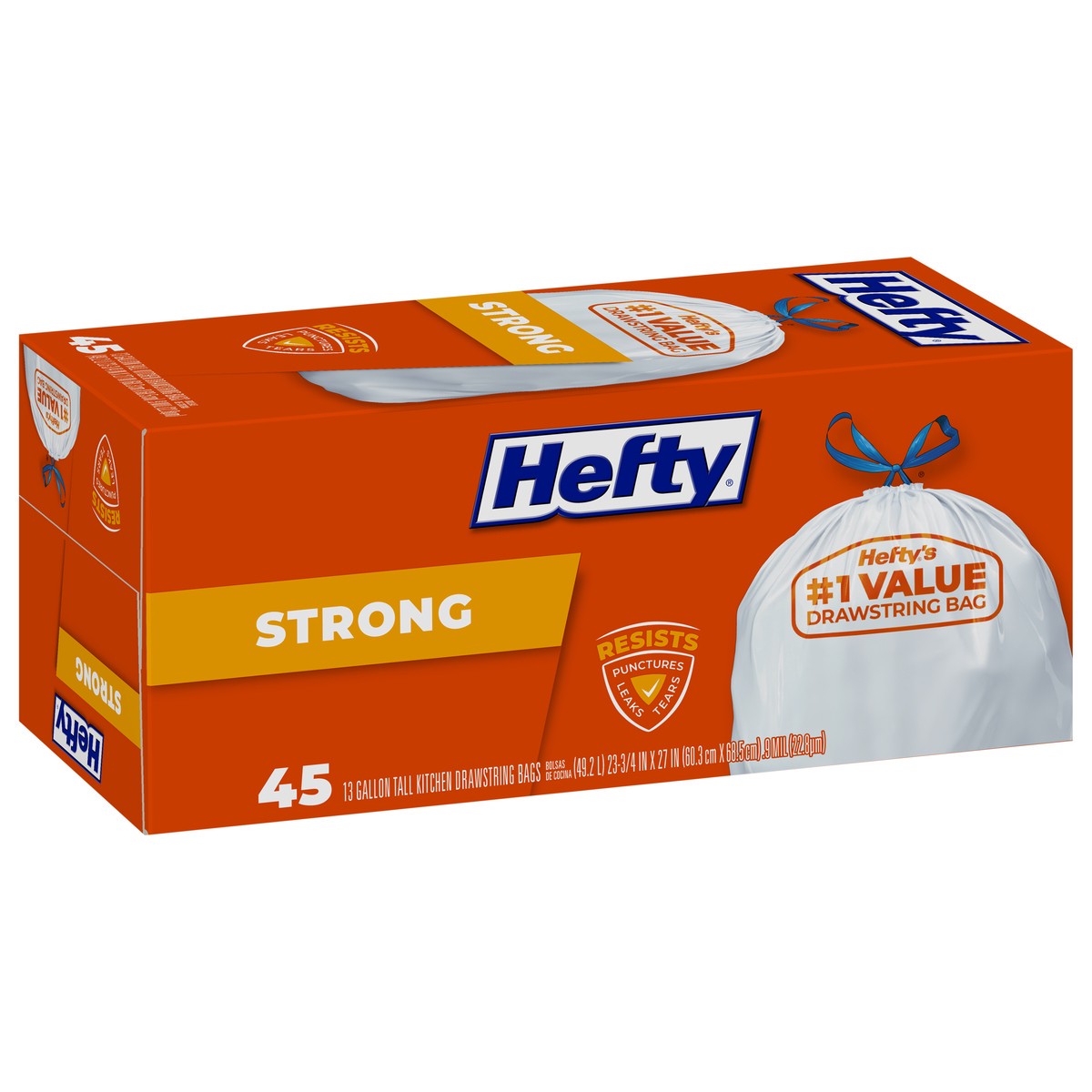 slide 13 of 14, Hefty 13 Gallon Strong Drawstrings Tall Kitchen Bags 45 ea, 45 ct; 13 gal