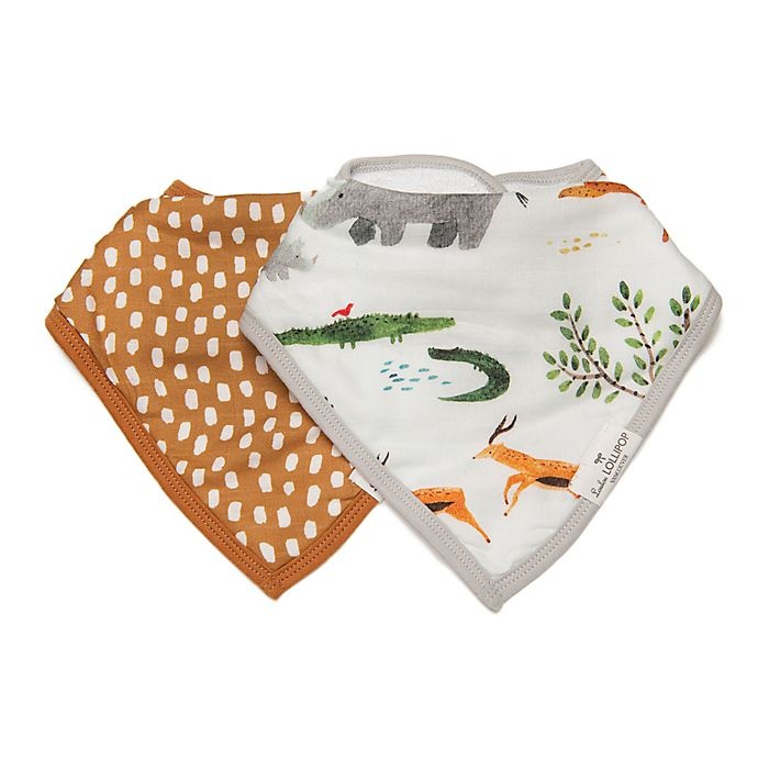 slide 1 of 3, Loulou Lollipop Safari Jungle Bandana Bibs, 2 ct