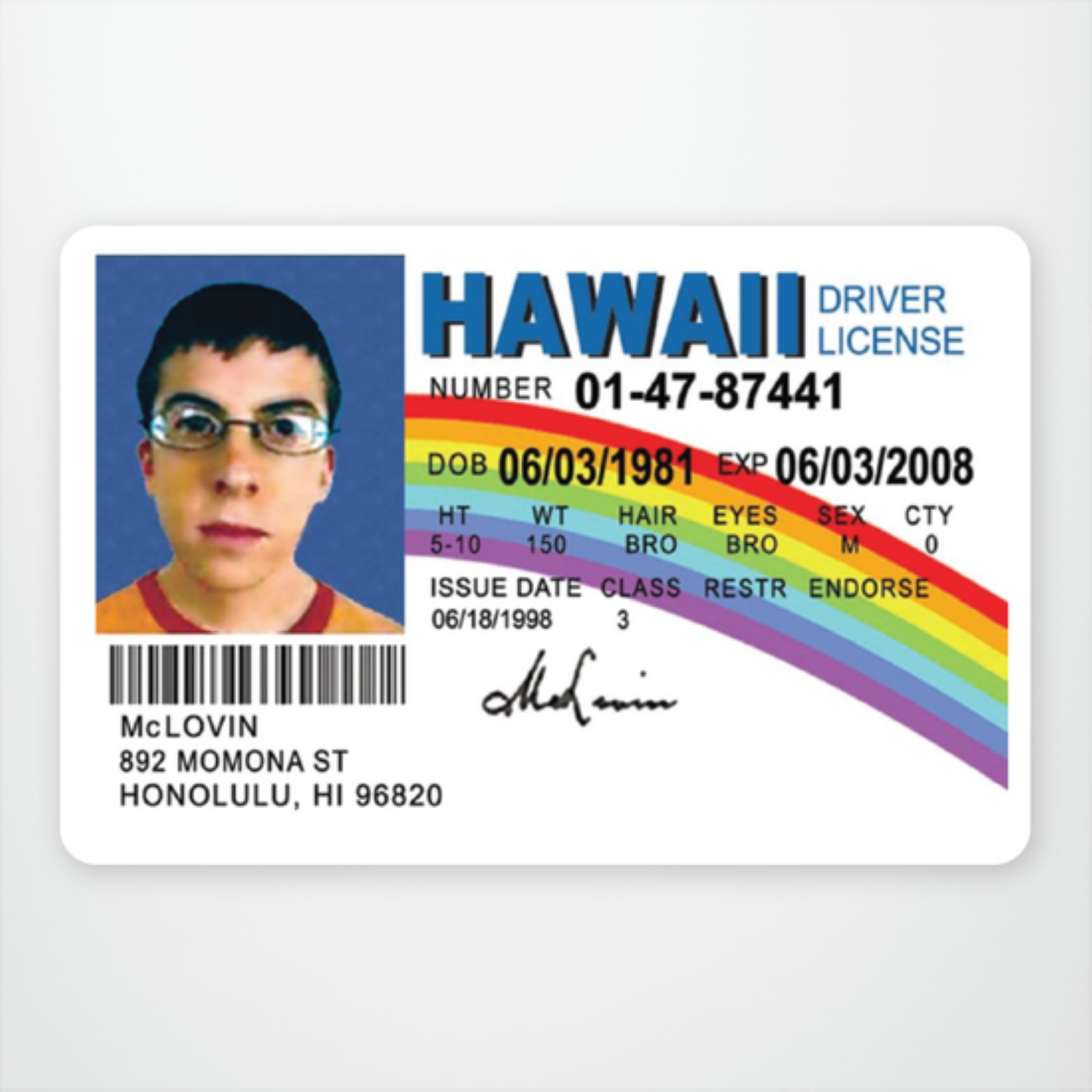 slide 1 of 1, Fake ID McLovin Sticker, 1 ct