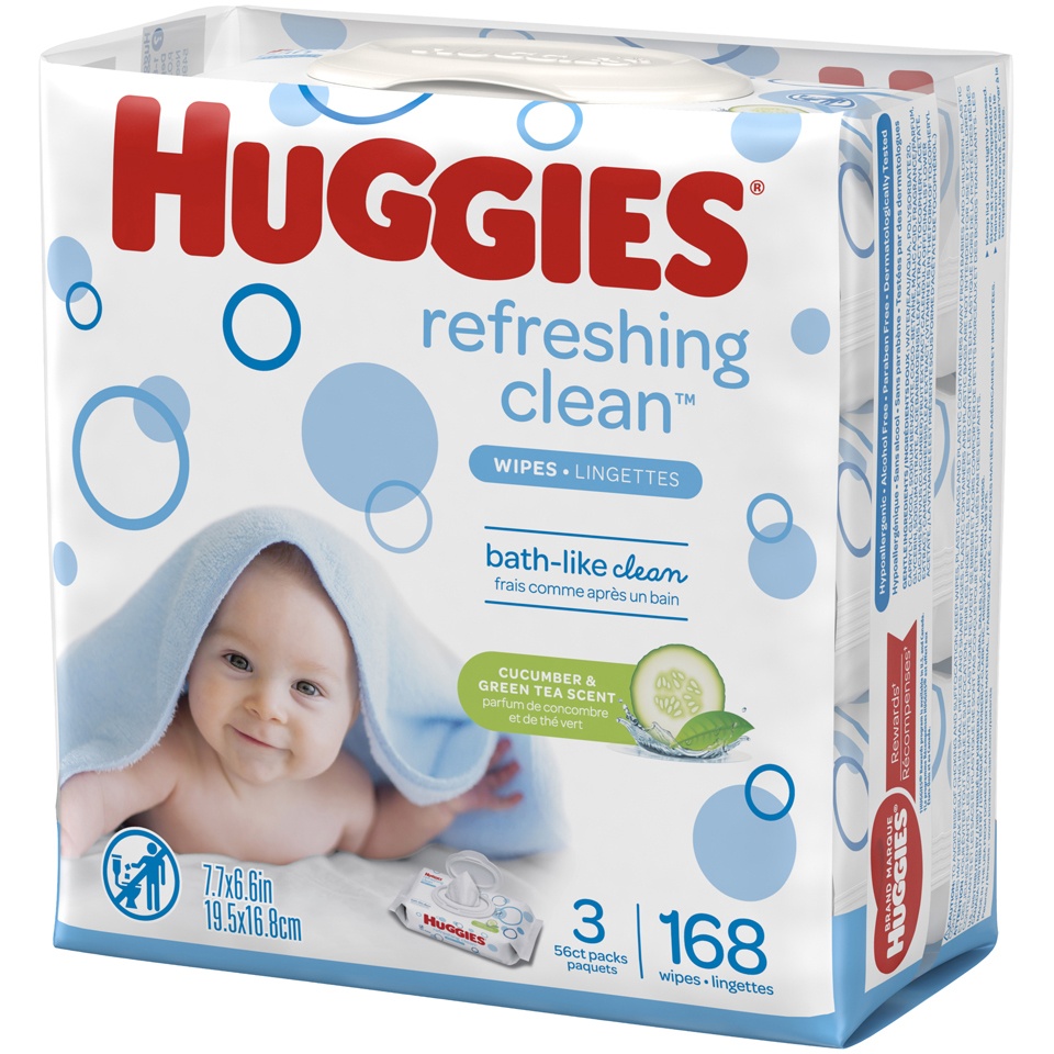 slide 3 of 3, Huggies Natural Care Refreshing Baby Wipes, Scented, 3 Flip-Top Packs (168 Wipes Total), 3 ct