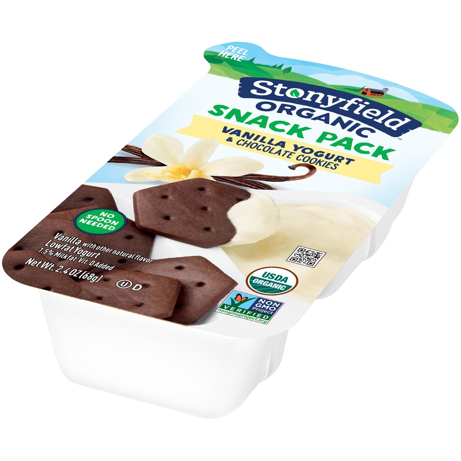 slide 4 of 8, Stonyfield Organic Vanilla Yogurt & Chocolate Cookies Snack Pack, 2.4 oz