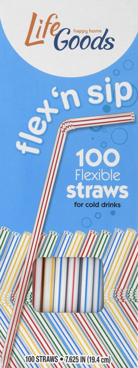slide 8 of 8, Life Goods Flexible for Cold Drinks Straws 100 ea, 100 ct