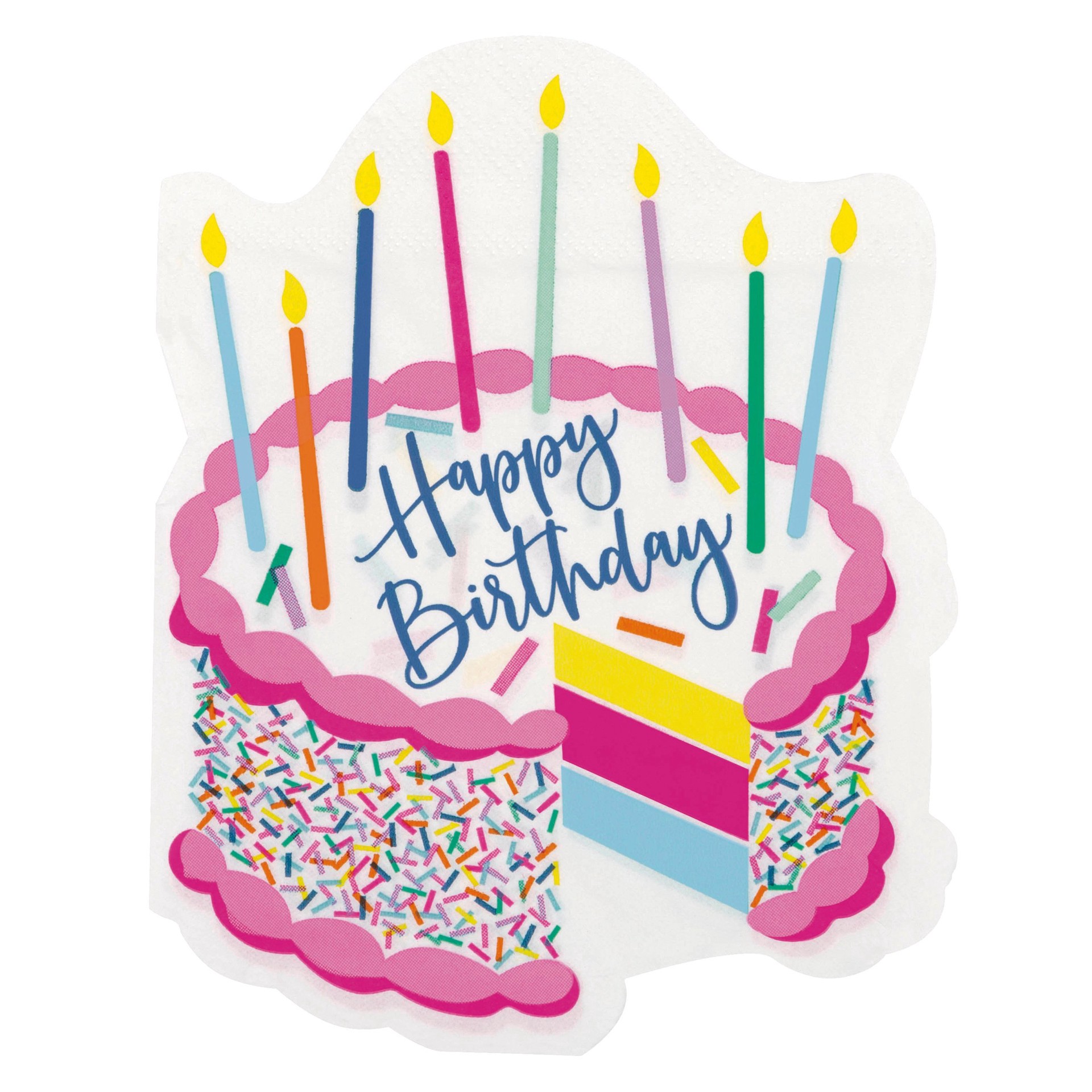 slide 1 of 1, Unique Industries Pink Sprinkles Theme Birthday Cake Shaped Napkins, 16 ct