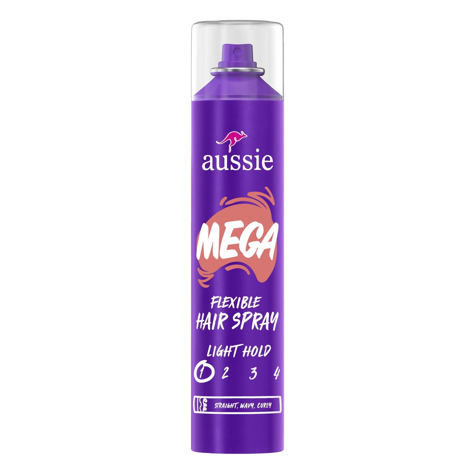 slide 1 of 1, Aussie Mega Flexible Hair Spray for Curly Hair, Straight Hair, and Wavy Hair, 10 oz