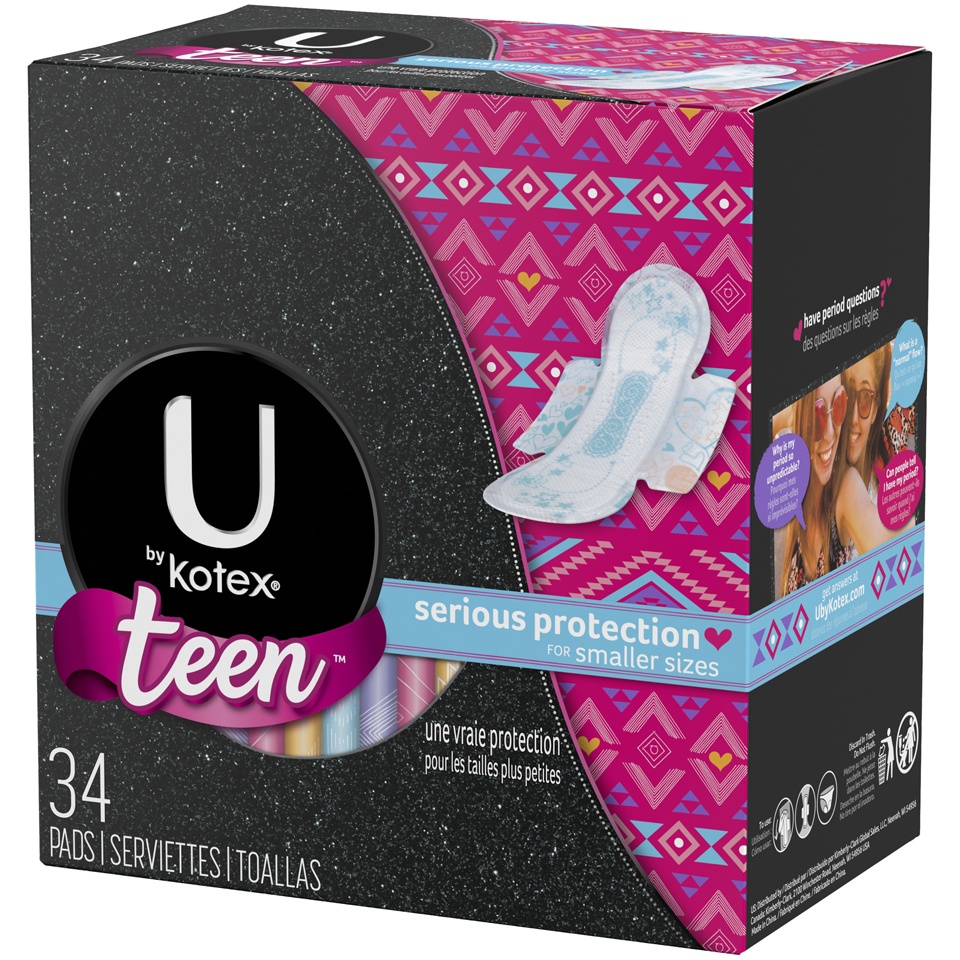 slide 3 of 3, Kotex Teen Serious Protection Pads, 34 ct