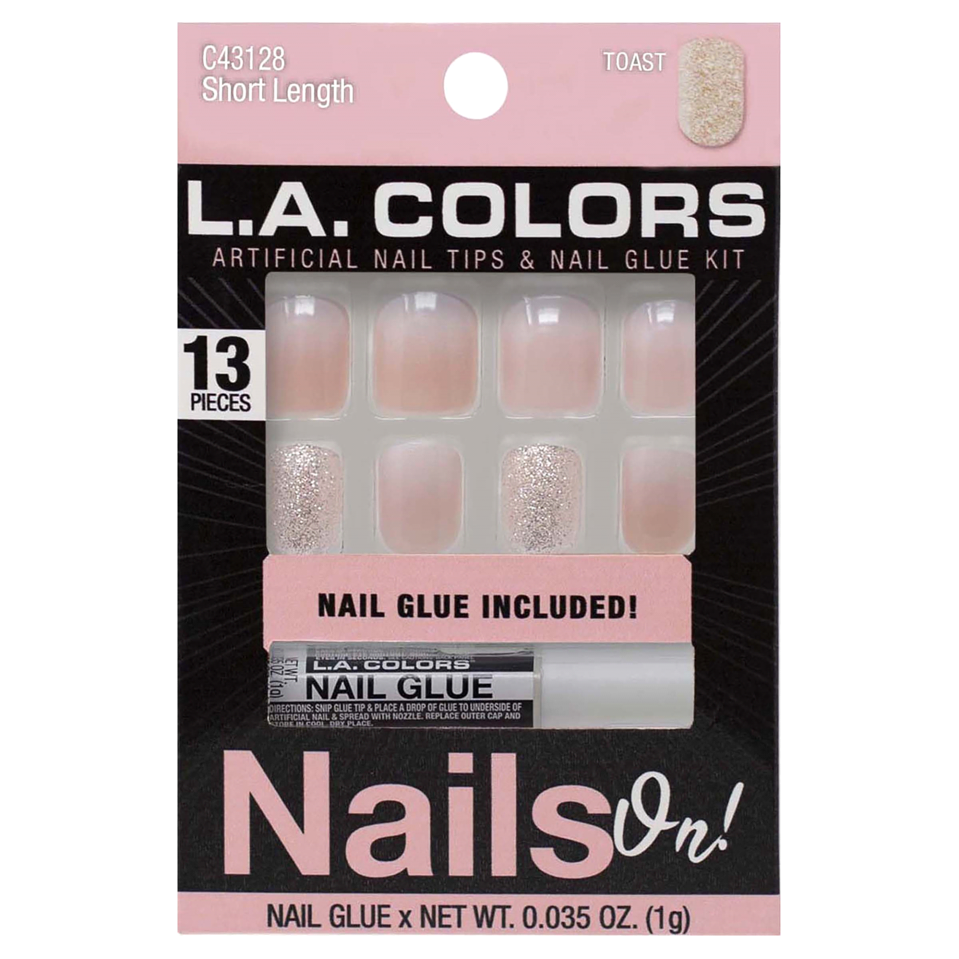 slide 1 of 1, LA Colors Nails On! Artificial Nail Tips with Glue, Toast, 13 ct