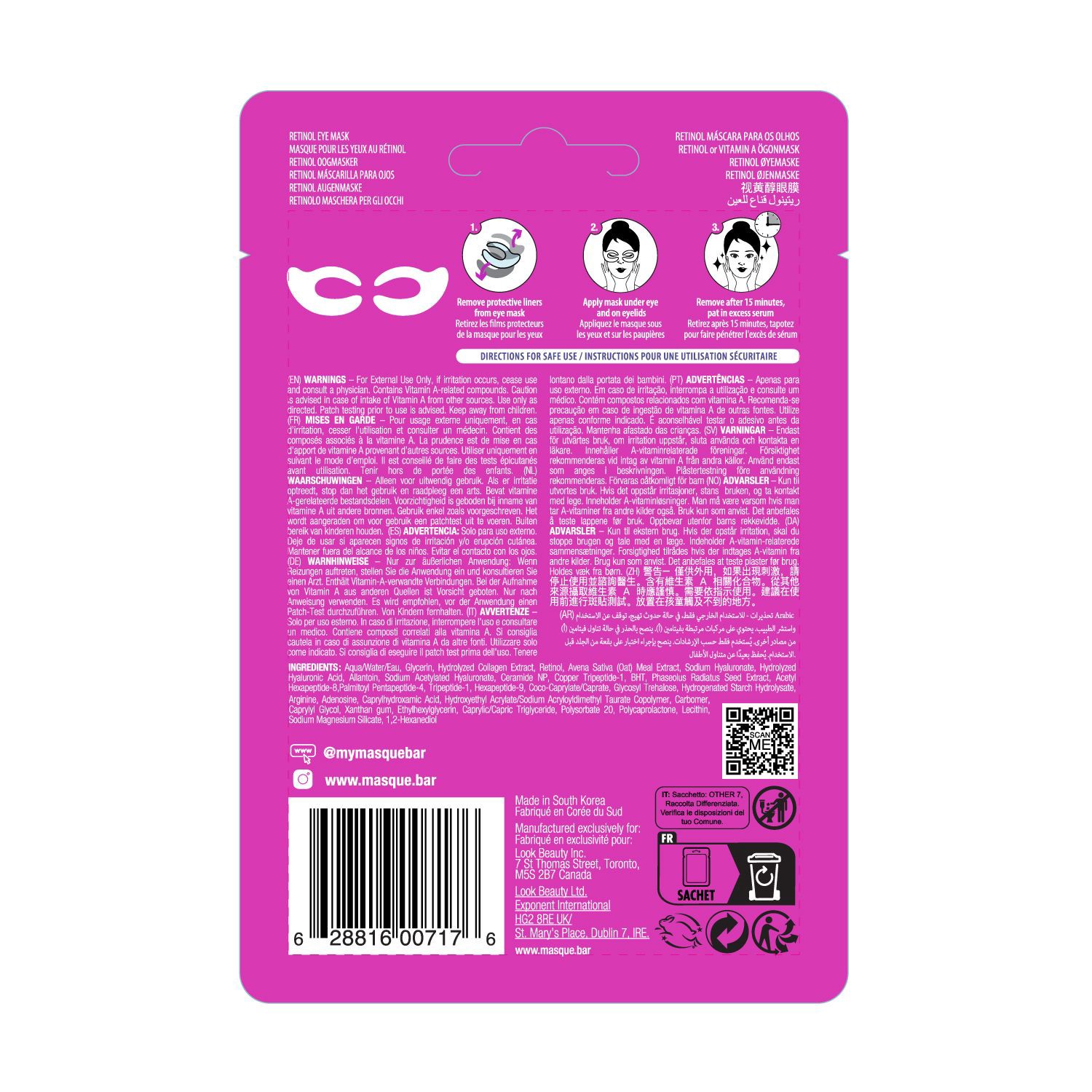 slide 2 of 3, LOOK BEAUTY Masque Bar Retinol Eye Mask, 1 ct