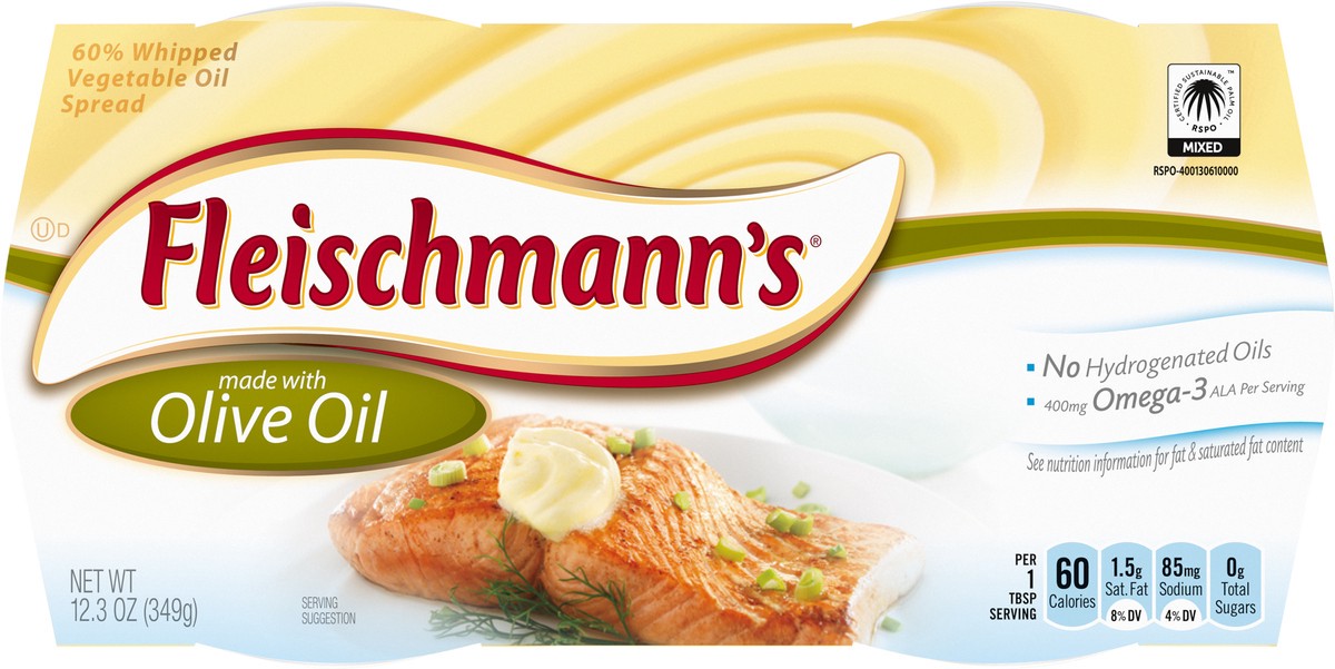 slide 2 of 9, Fleischmann's Olive Oil 60% Whipped Vegetable Oil Spread 12.3 oz, 2 ct; 6.2 oz