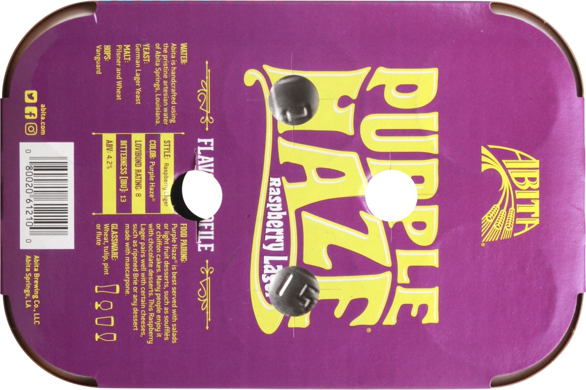 slide 2 of 11, Abita Raspberry Lager Purple Haze Beer 6-12 fl oz Cans, 6 ct; 12 oz