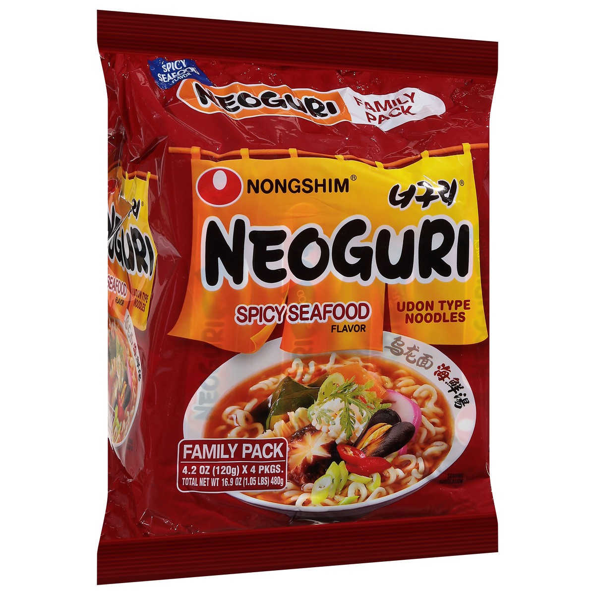 slide 7 of 9, Nongshim Family Pack Neoguri Udon Type Spicy Seafood Flavor Noodles 4 - 4.2 oz Packs, 4 ct