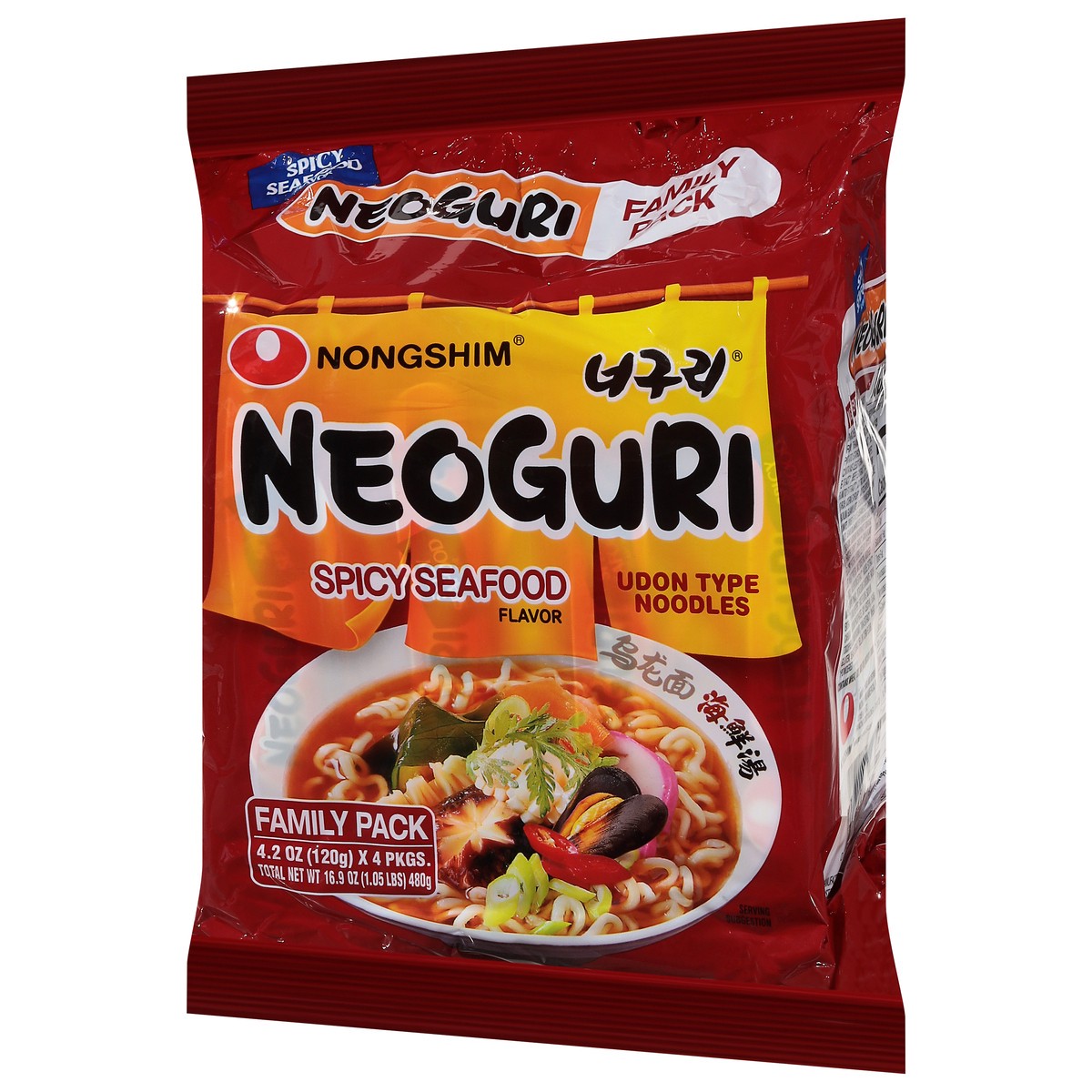 slide 4 of 9, Nongshim Family Pack Neoguri Udon Type Spicy Seafood Flavor Noodles 4 - 4.2 oz Packs, 4 ct