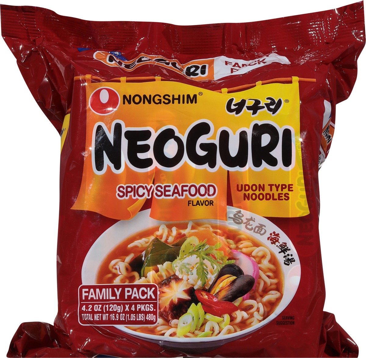 slide 3 of 9, Nongshim Family Pack Neoguri Udon Type Spicy Seafood Flavor Noodles 4 - 4.2 oz Packs, 4 ct