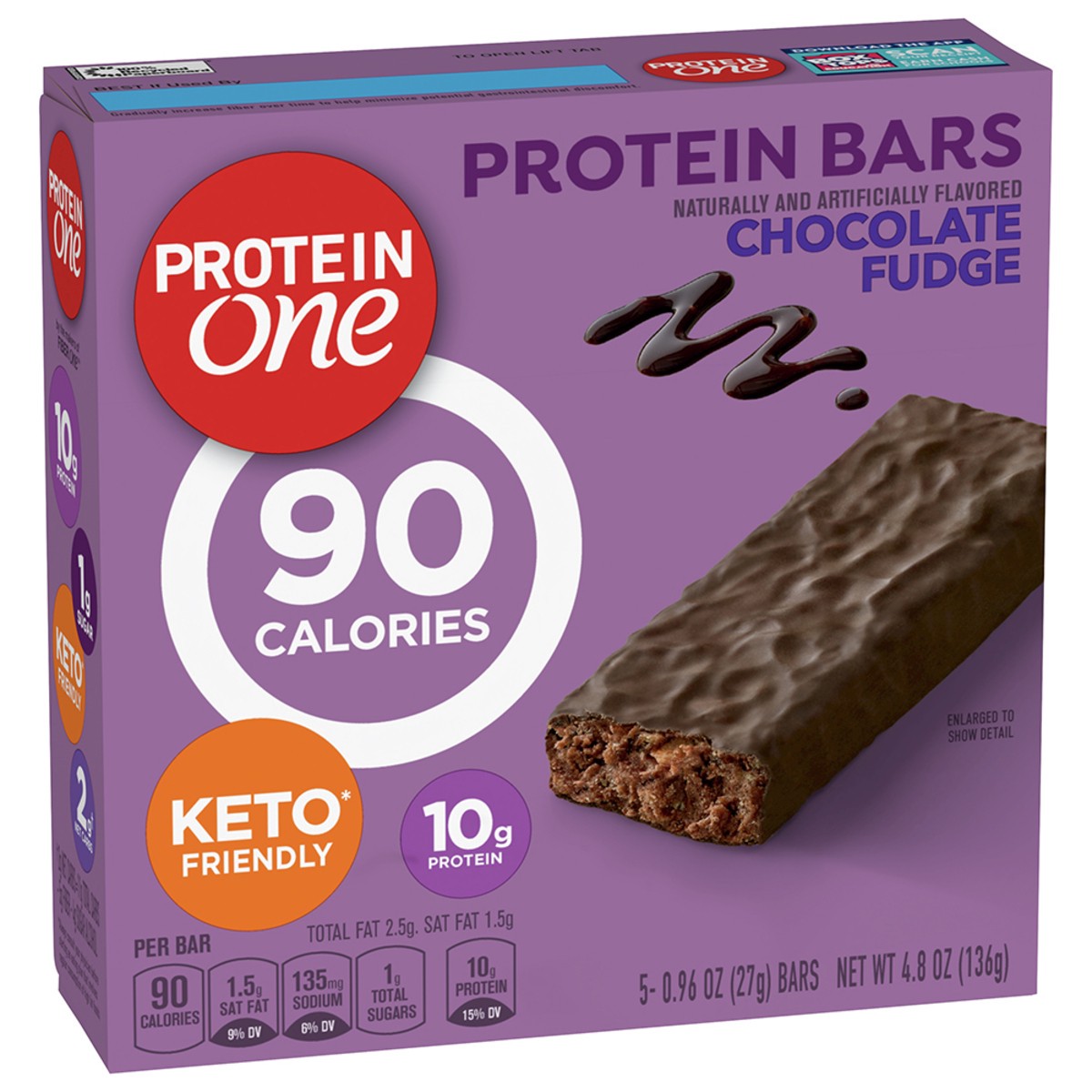 slide 9 of 9, Protein One 90 Calorie Protein Bars, Chocolate Fudge, Keto Friendly, 5 Ct, 4.8 oz, 5 ct