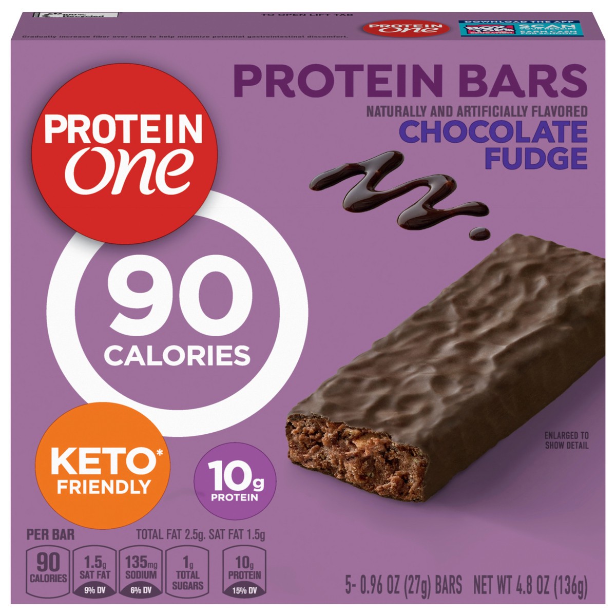 slide 1 of 9, Protein One 90 Calorie Protein Bars, Chocolate Fudge, Keto Friendly, 5 Ct, 4.8 oz, 5 ct