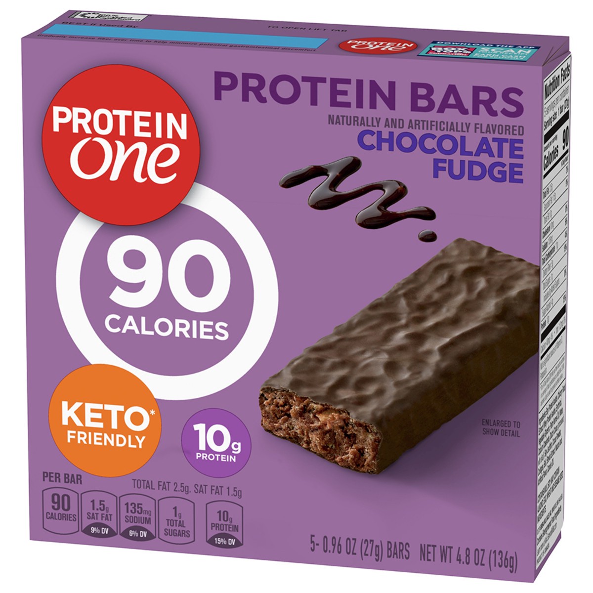 slide 8 of 9, Protein One 90 Calorie Protein Bars, Chocolate Fudge, Keto Friendly, 5 Ct, 4.8 oz, 5 ct