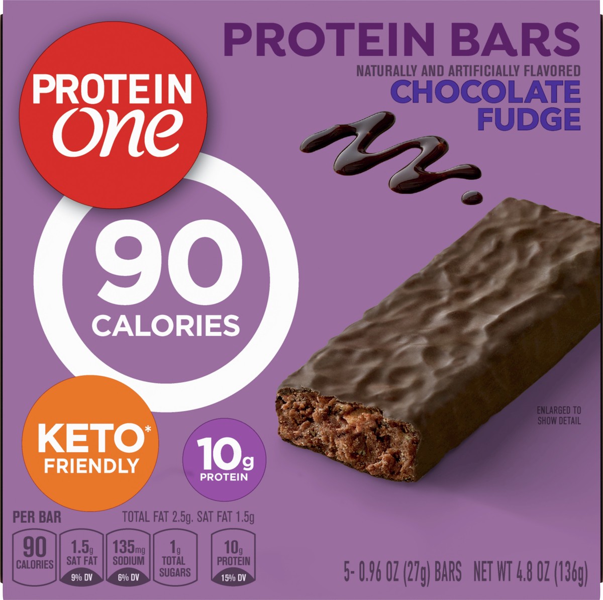 slide 4 of 9, Protein One 90 Calorie Protein Bars, Chocolate Fudge, Keto Friendly, 5 Ct, 4.8 oz, 5 ct