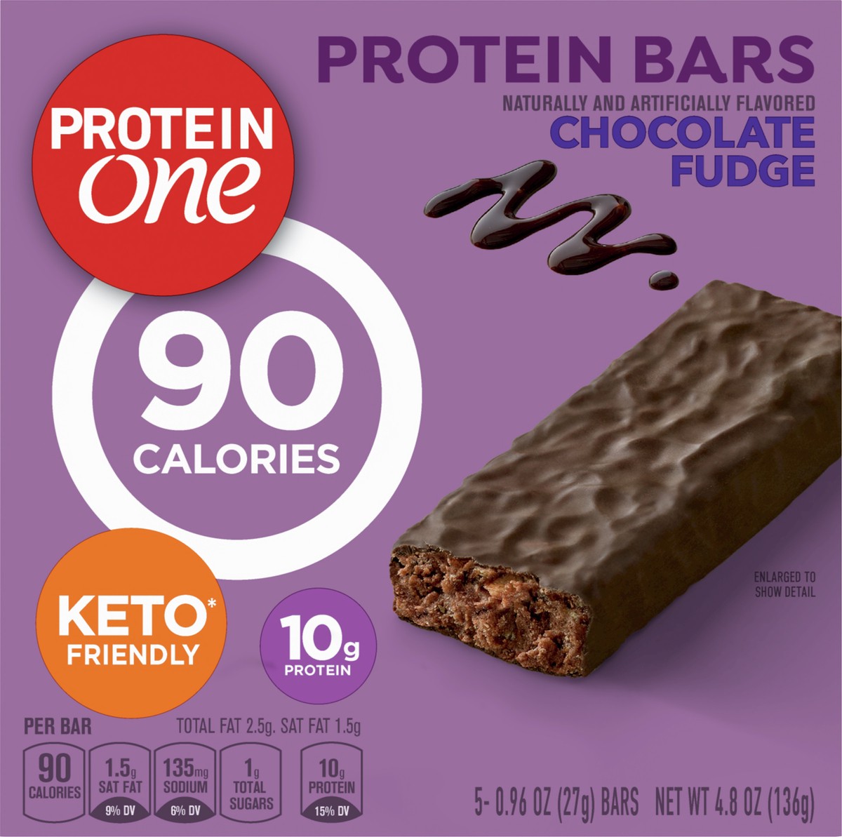 slide 7 of 9, Protein One 90 Calorie Protein Bars, Chocolate Fudge, Keto Friendly, 5 Ct, 4.8 oz, 5 ct