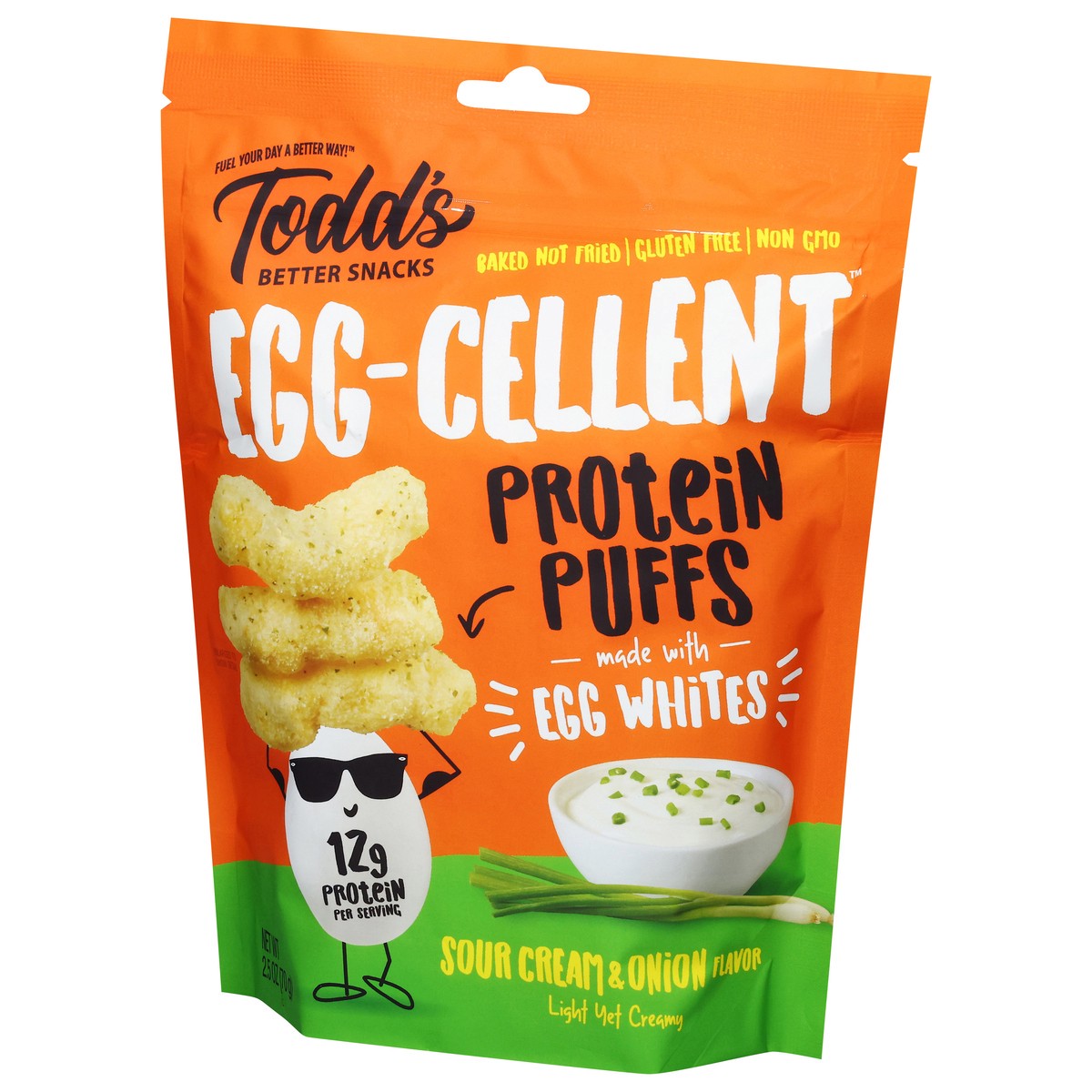slide 13 of 14, Todd's Better Snacks Egg-Cellent Sour Cream & Onion Flavor Protein Puffs - 2.5 oz, 2.5 oz