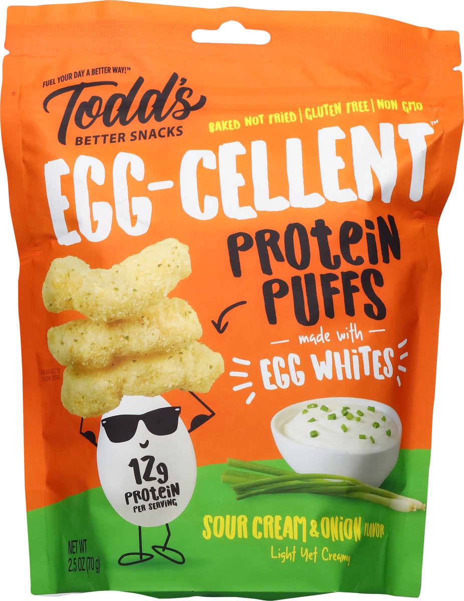 slide 14 of 14, Todd's Better Snacks Egg-Cellent Sour Cream & Onion Flavor Protein Puffs - 2.5 oz, 2.5 oz