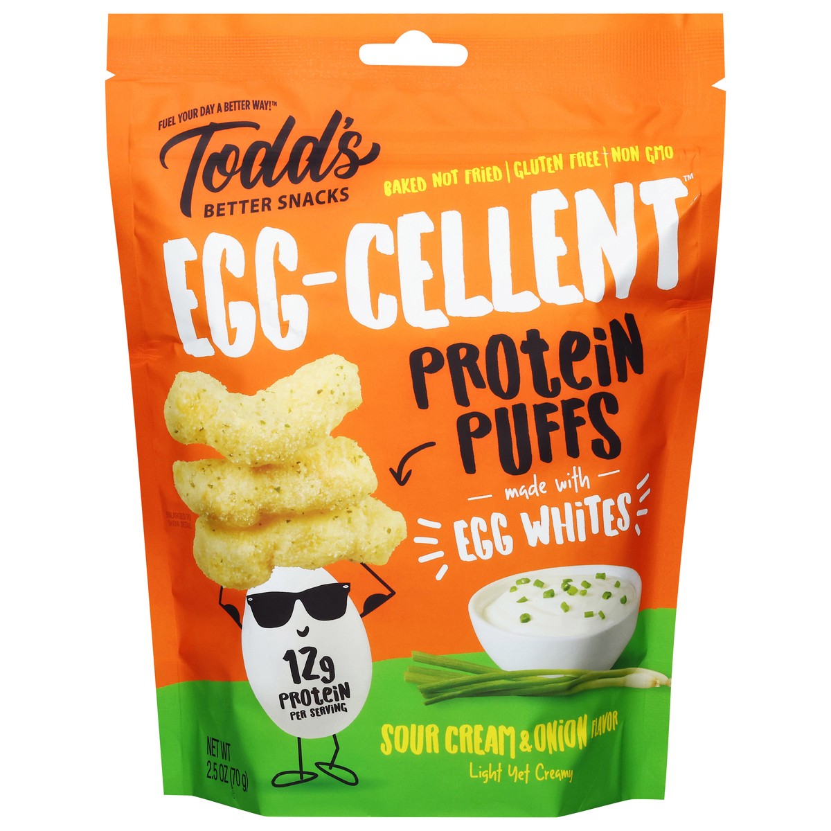 slide 11 of 14, Todd's Better Snacks Egg-Cellent Sour Cream & Onion Flavor Protein Puffs - 2.5 oz, 2.5 oz