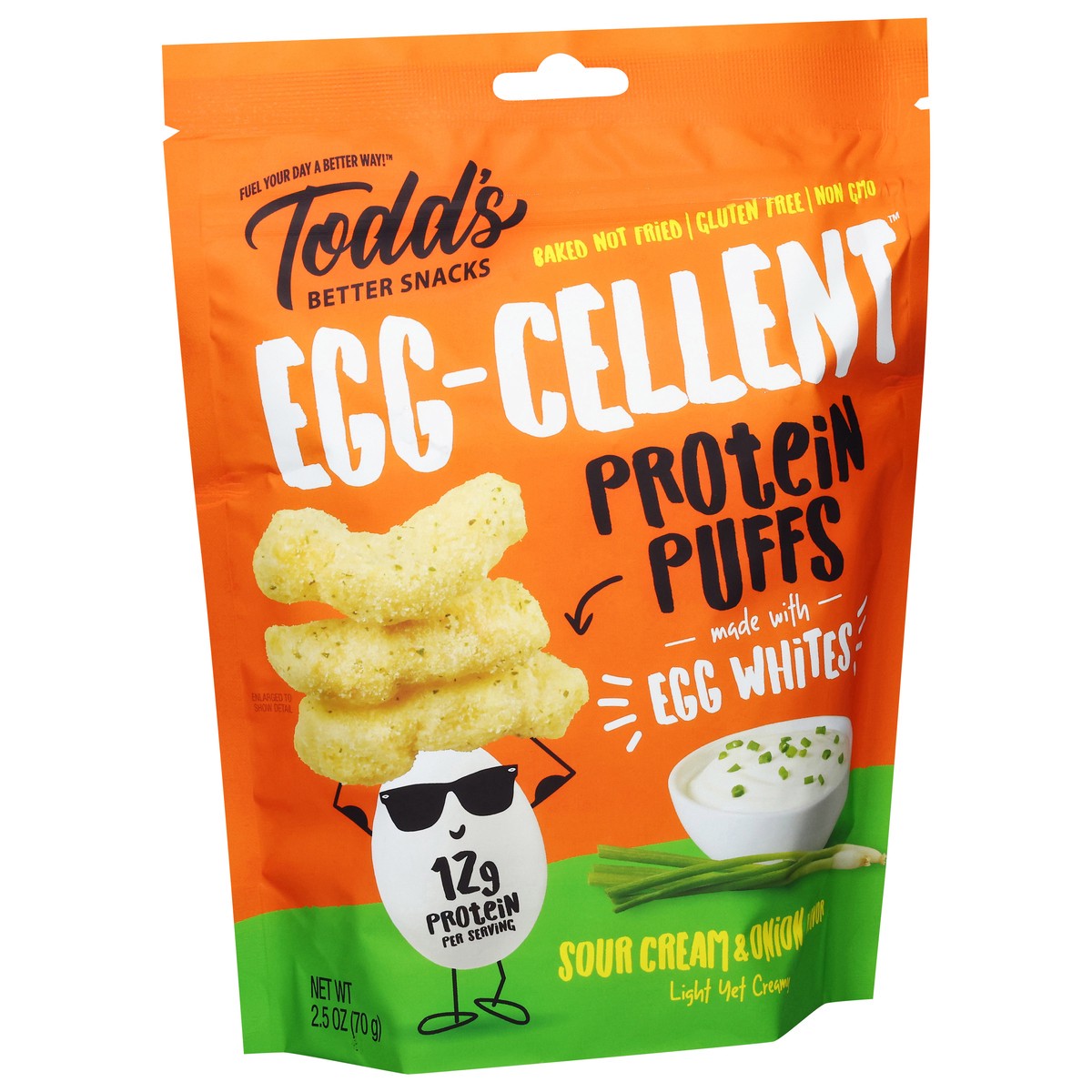 slide 9 of 14, Todd's Better Snacks Egg-Cellent Sour Cream & Onion Flavor Protein Puffs - 2.5 oz, 2.5 oz