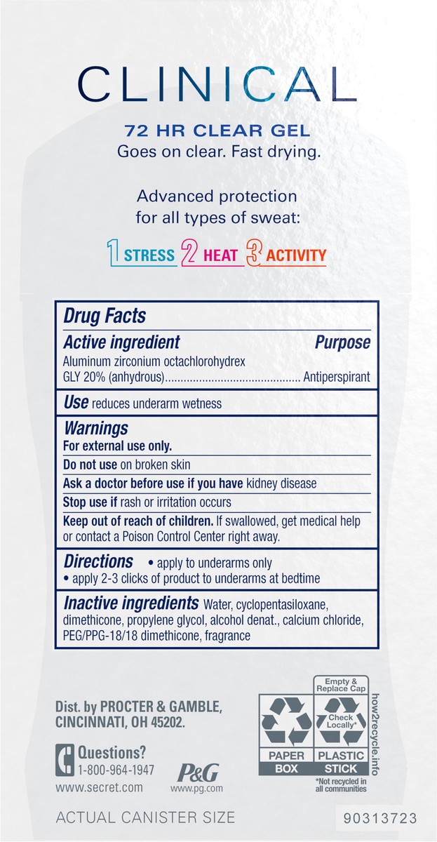 slide 2 of 3, Secret Clinical Strength Antiperspirant & Deodorant Clear Gel - Completely Clean - 1.6oz, 1.6 oz