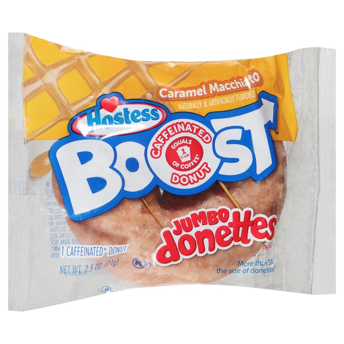 slide 8 of 10, HOSTESS Boost Caramel Macchiato Flavored Jumbo DONETTES, Caffeinated Donut, Single Serving, 1 Count, 2.5 oz, 2.5 oz