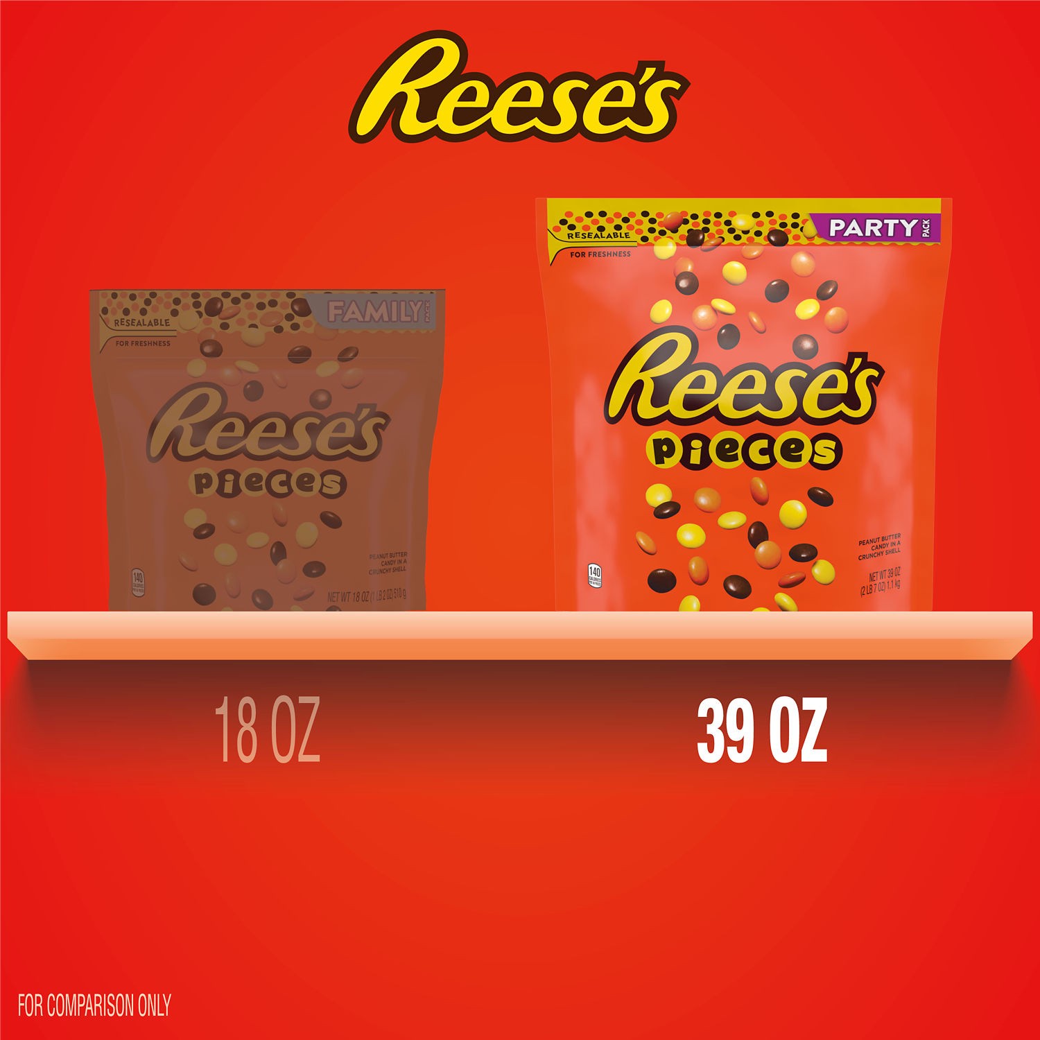 slide 4 of 7, Reese's Pieces Peanut Butter In a Crunchy Shell, Candy Party Pack, 39 oz, 39 oz