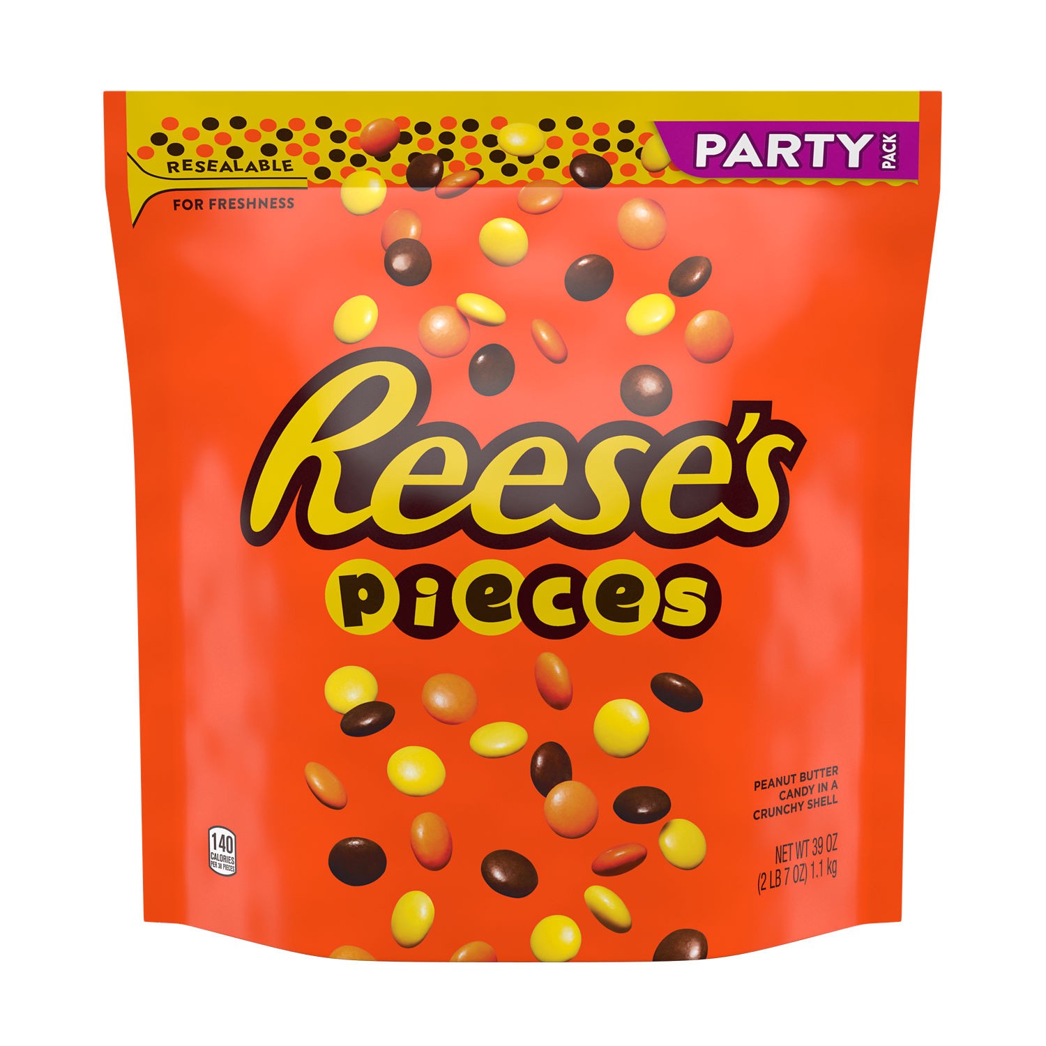 slide 1 of 7, Reese's Pieces Peanut Butter In a Crunchy Shell, Candy Party Pack, 39 oz, 39 oz