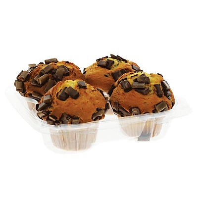 slide 1 of 1, H-E-B Chocolate Chunk Muffins, 4 ct