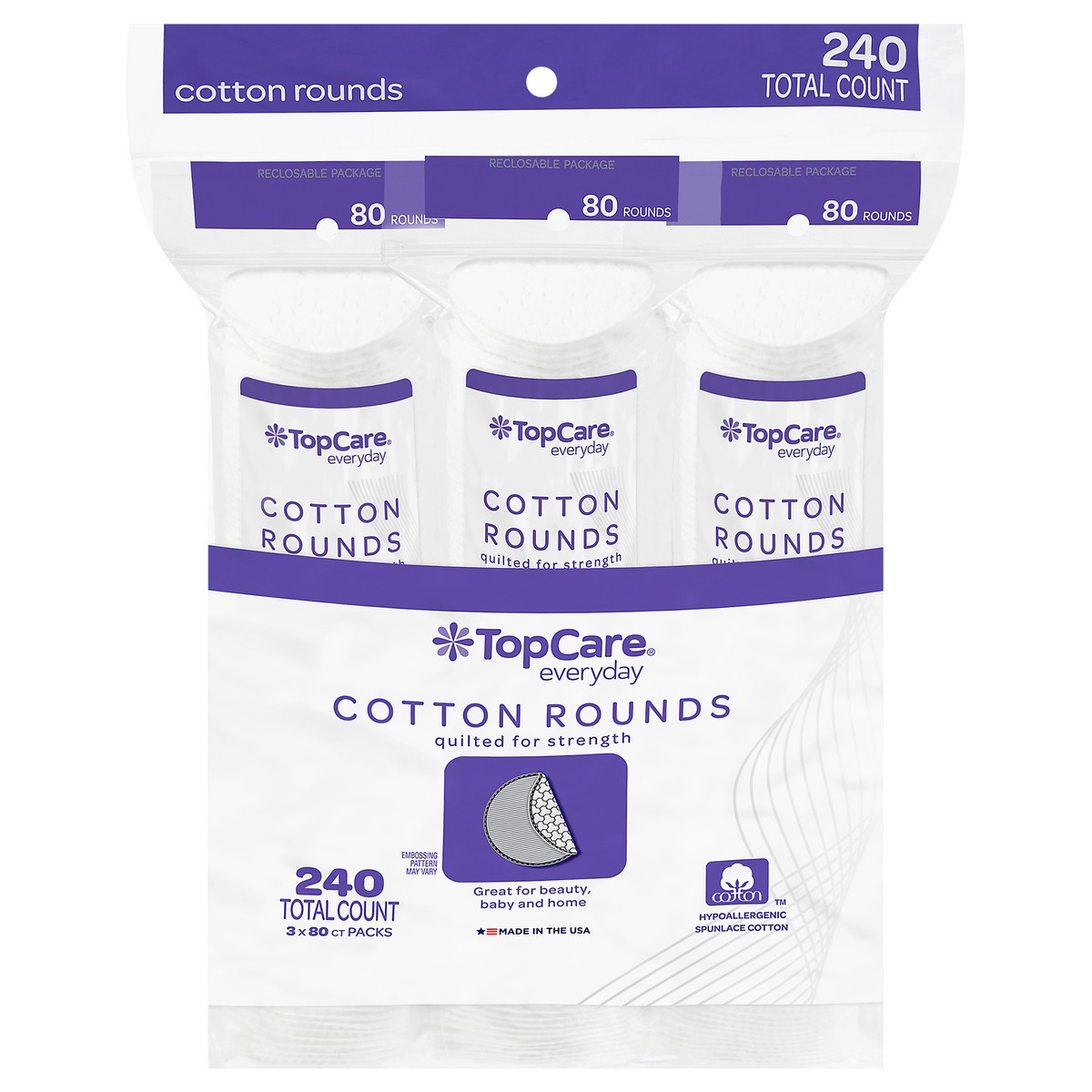slide 3 of 12, Top Care Cotton Rounds 3 Pack, 2400 ct