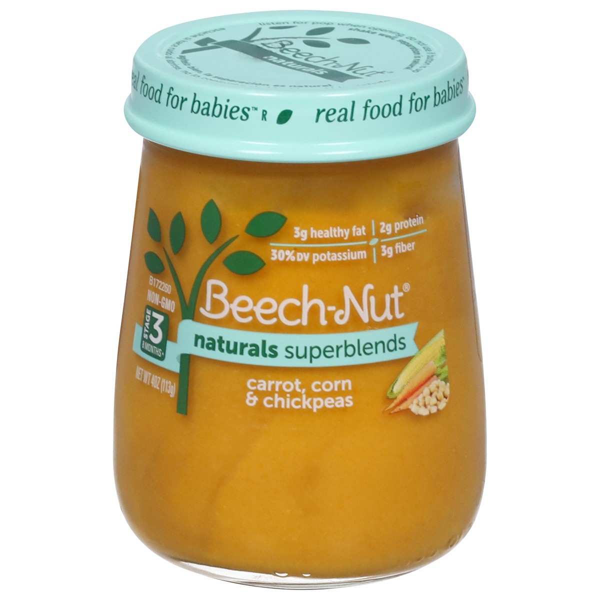 slide 1 of 1, Beech-Nut Naturals Superblends Stage 3 Baby Food, Carrot Corn & Chickpea, 4 oz Jar, 4 oz