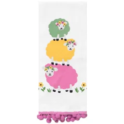 Meijer Corporate Seasonal Easter Sheep Trio Stack Dual Kitchen Towel with Pom Poms, 16 in x 26 in