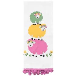 Meijer Corporate Seasonal Easter Sheep Trio Stack Dual Kitchen Towel with Pom Poms, 16 in x 26 in