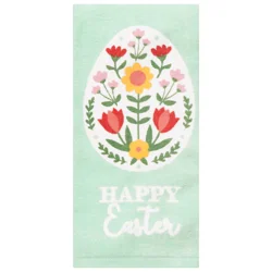 Meijer Corporate Seasonal Easter Big Floral Egg Green Fiber Reactive Kitchen Towel, 16 in x 25 in