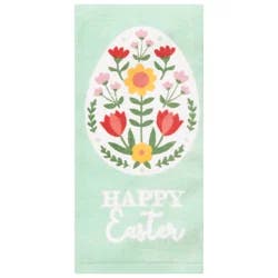 Meijer Corporate Seasonal Easter Big Floral Egg Green Fiber Reactive Kitchen Towel, 16 in x 25 in