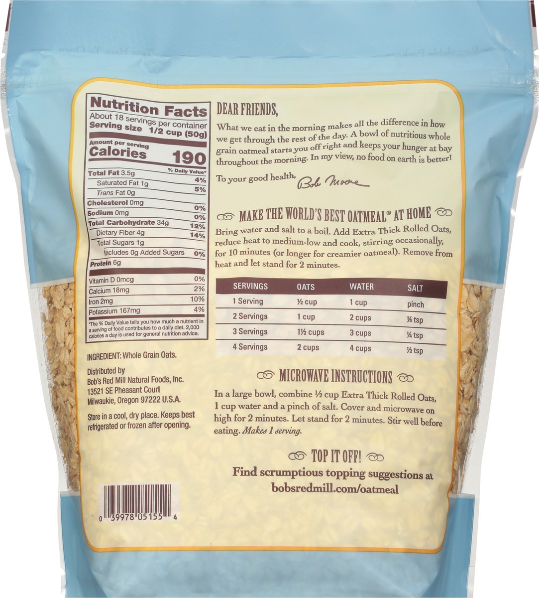 slide 5 of 9, Bob's Red Mill Extra Thick Whole Grain Rolled Oats 32 oz, 32 oz