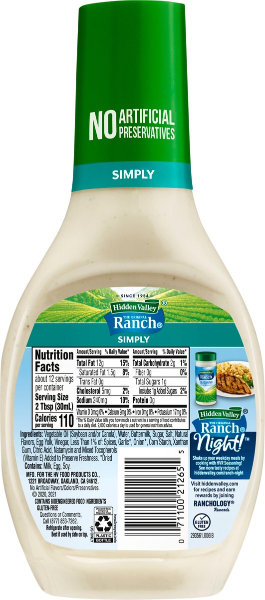 slide 5 of 9, Hidden Valley Classic Simply Ranch Dressing, 12 fl oz