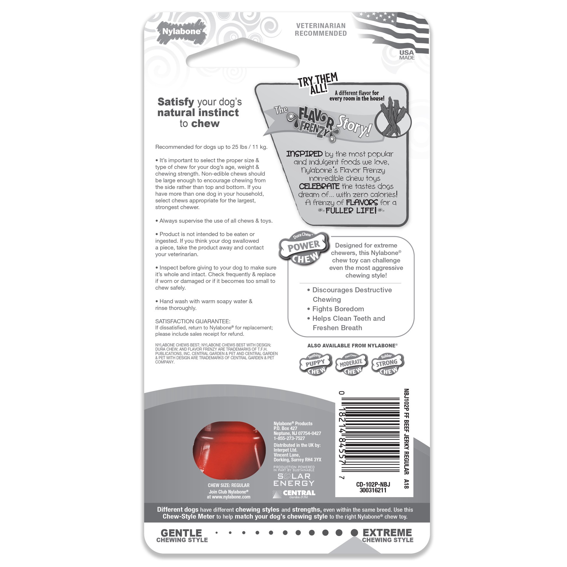 slide 5 of 10, Nylabone Flavor Frenzy Power Chew Durable Dog Chew Toy Beef Jerky Small/Regular - Up to 25 Ibs.(1 Count), 1 ct