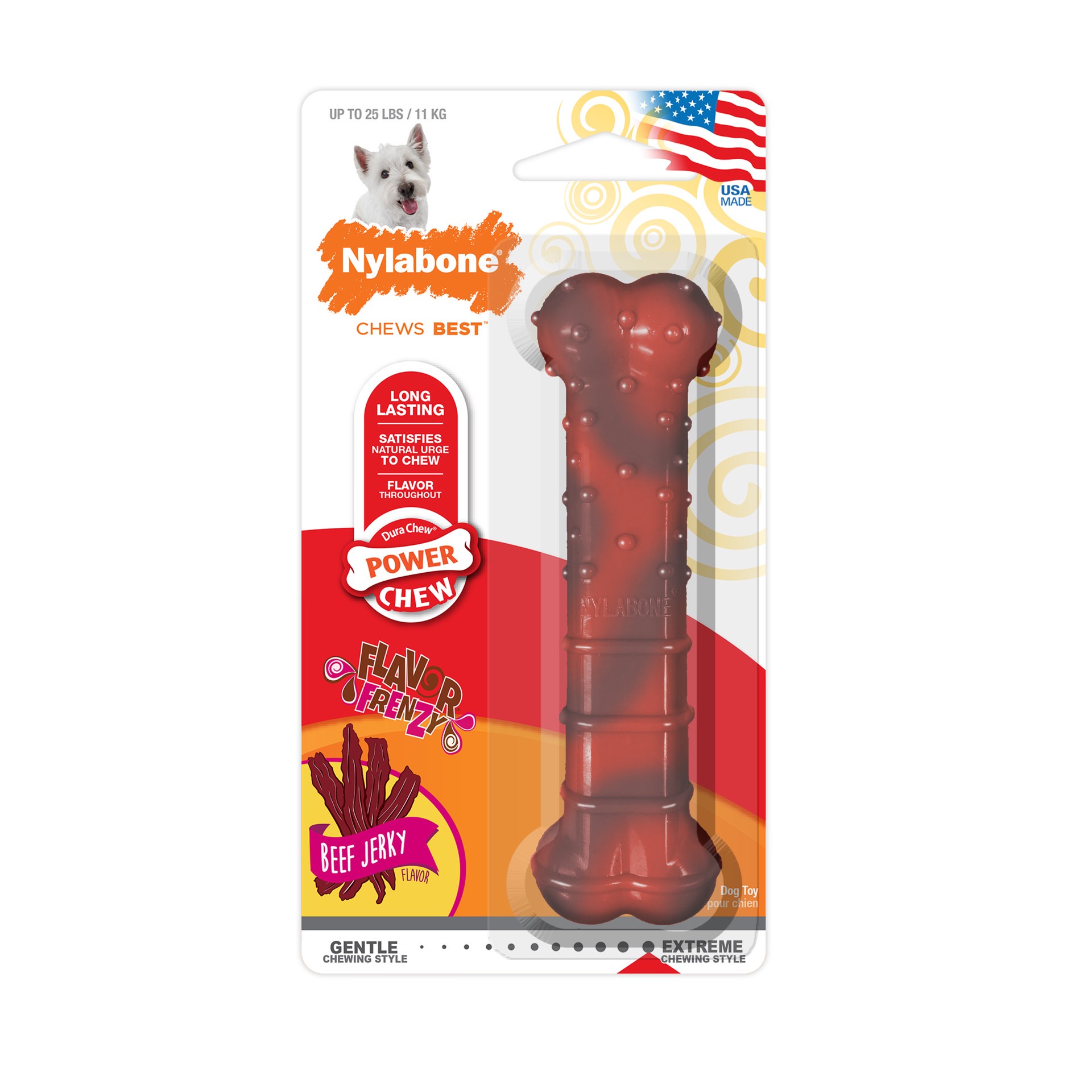 slide 1 of 10, Nylabone Flavor Frenzy Power Chew Durable Dog Chew Toy Beef Jerky Small/Regular - Up to 25 Ibs.(1 Count), 1 ct