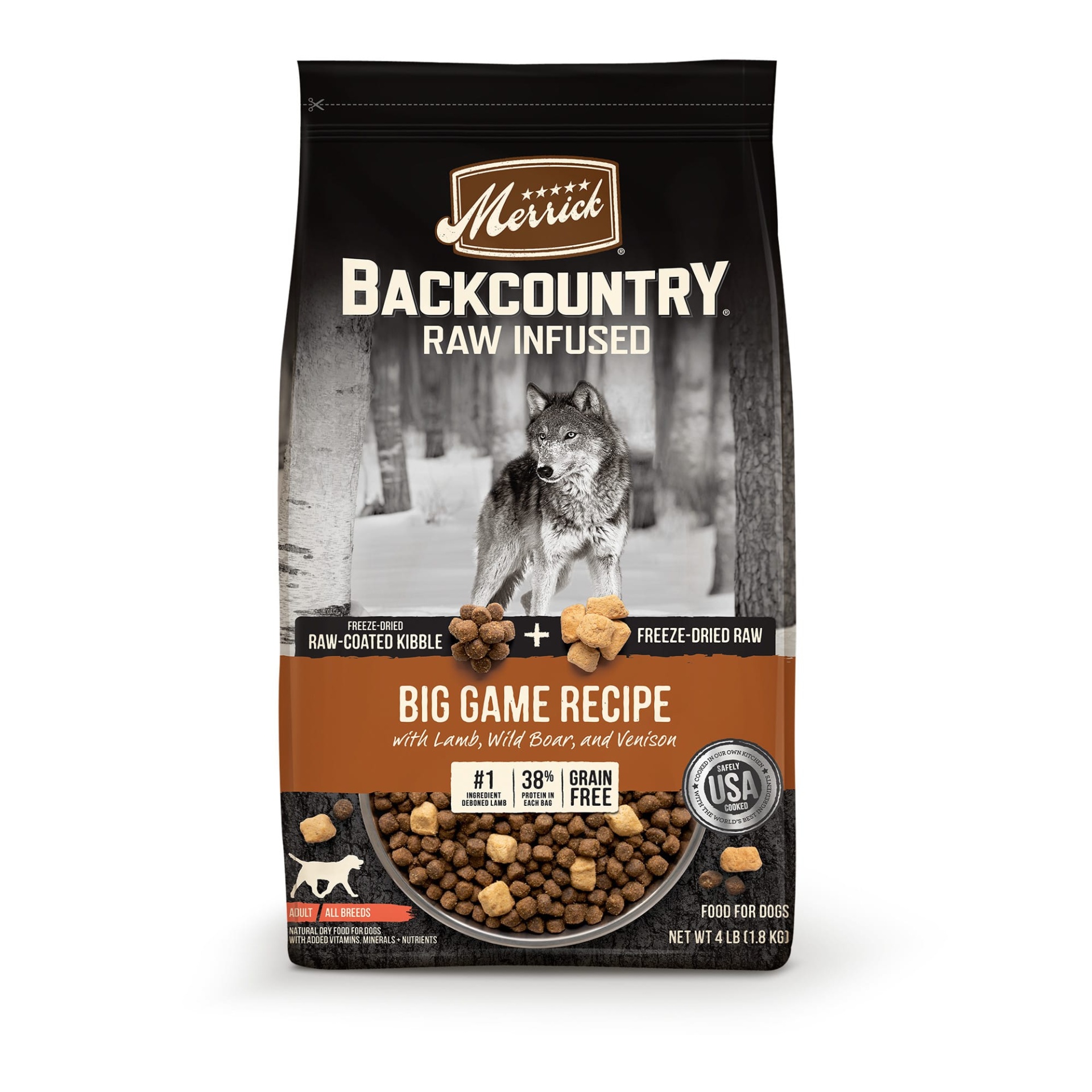 slide 1 of 1, Merrick Backcountry Raw Infused Grain Free Freeze-Dried Big Game Recipe Dry Dog Food, 10 lb