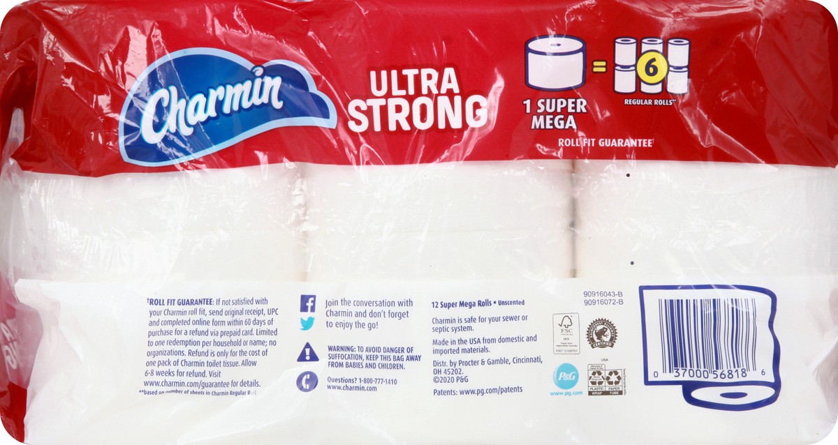 slide 5 of 9, Charmin Ultra Strong 2-Ply Super Mega Roll Unscented Bathroom Tissue 3 ea, 426 sheets