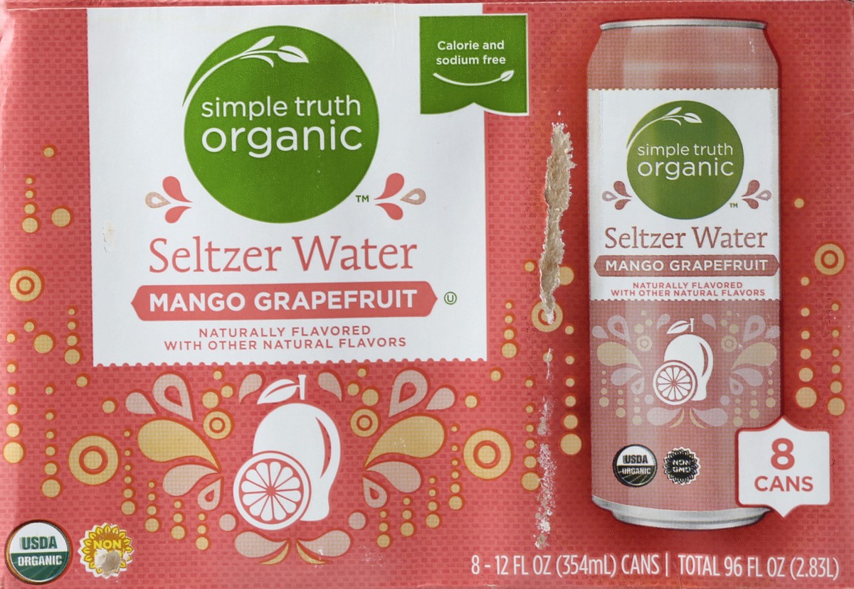 slide 4 of 4, Simple Truth Organic Mango Grapefruit Seltzer Water, 8 ct; 12 fl oz