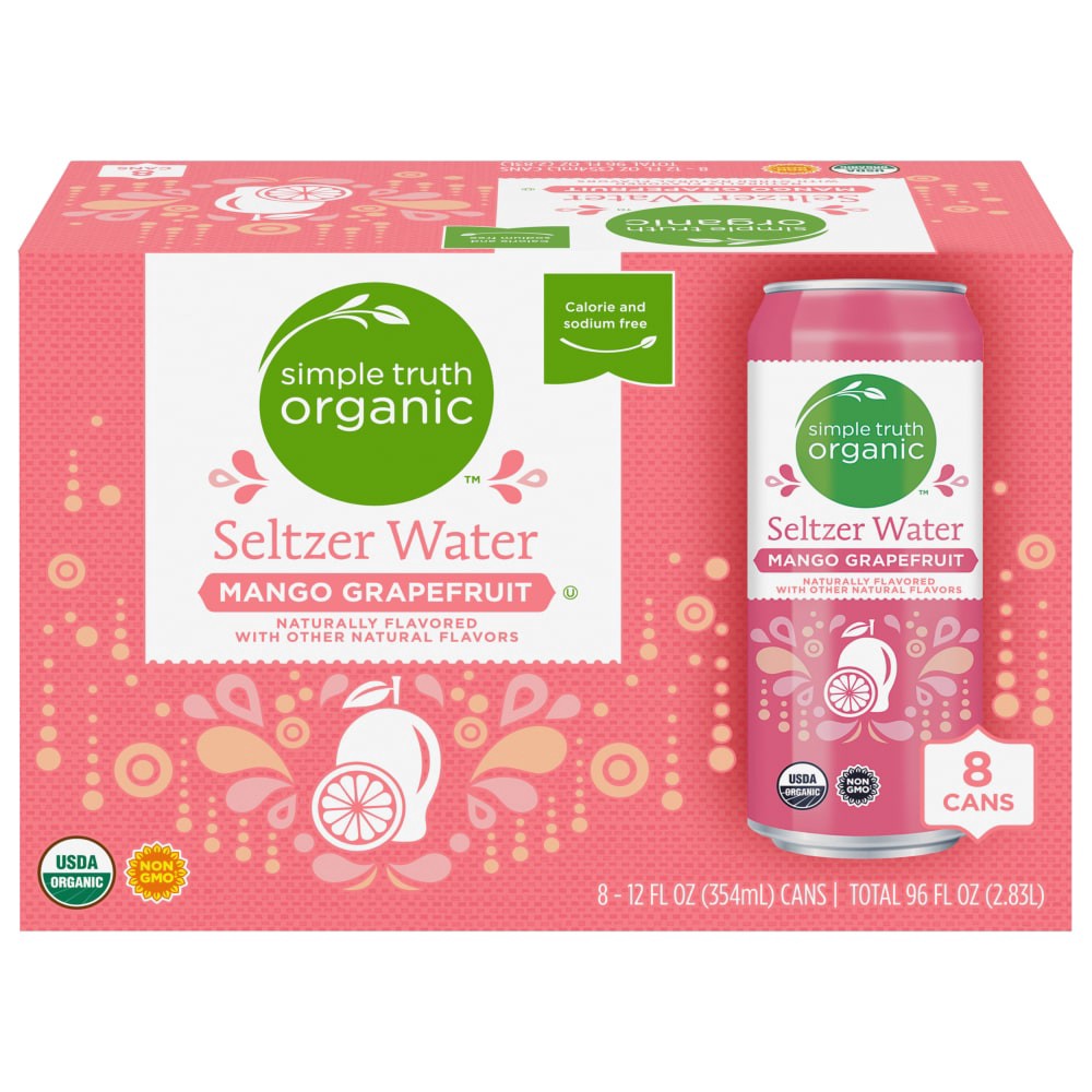 slide 1 of 4, Simple Truth Organic Mango Grapefruit Seltzer Water, 8 ct; 12 fl oz