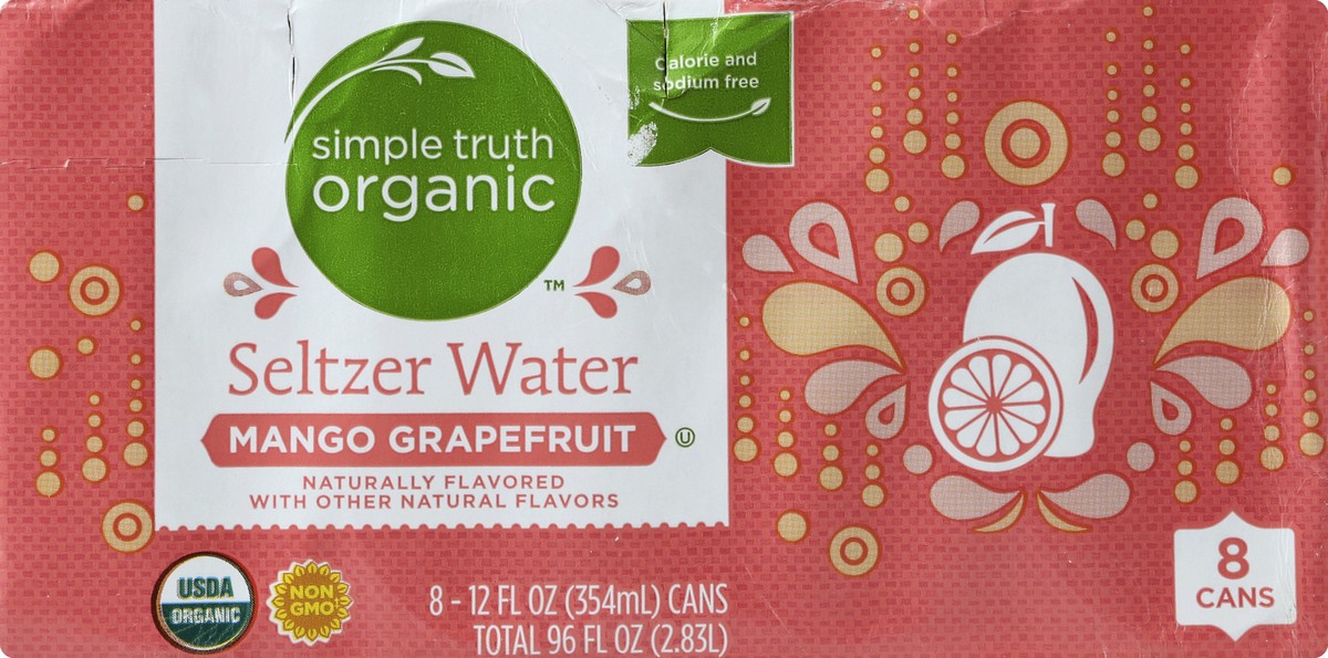 slide 3 of 4, Simple Truth Organic Mango Grapefruit Seltzer Water, 8 ct; 12 fl oz