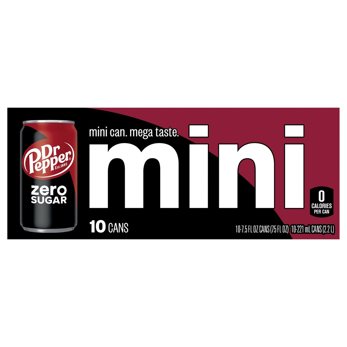 slide 9 of 12, Dr Pepper Zero Sugar Soda, 7.5 fl oz mini cans, 10 pack, 10 ct