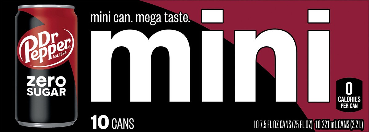 slide 4 of 12, Dr Pepper Zero Sugar Soda, 7.5 fl oz mini cans, 10 pack, 10 ct